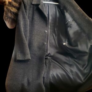 Mens Alpaca, Black/Gray Wool, XL Overcoat, W/Black Satin Lining & Button Front